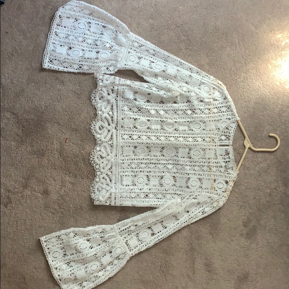 White lace bell sleeve top